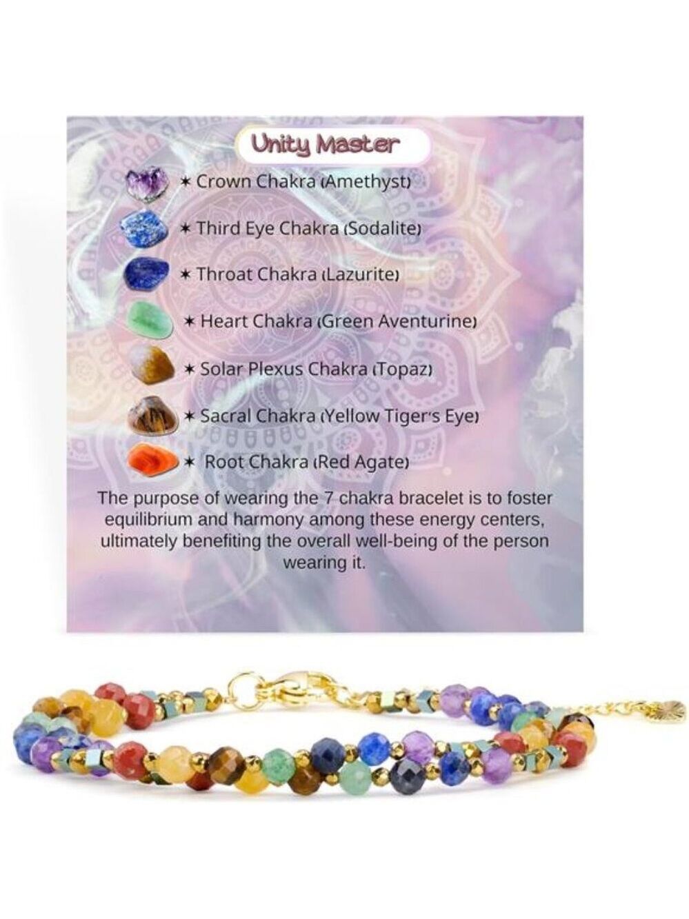 Womens Chakra Bracelet Beaded Gemstone Natural Stone Spiritual Jewelry Gift
